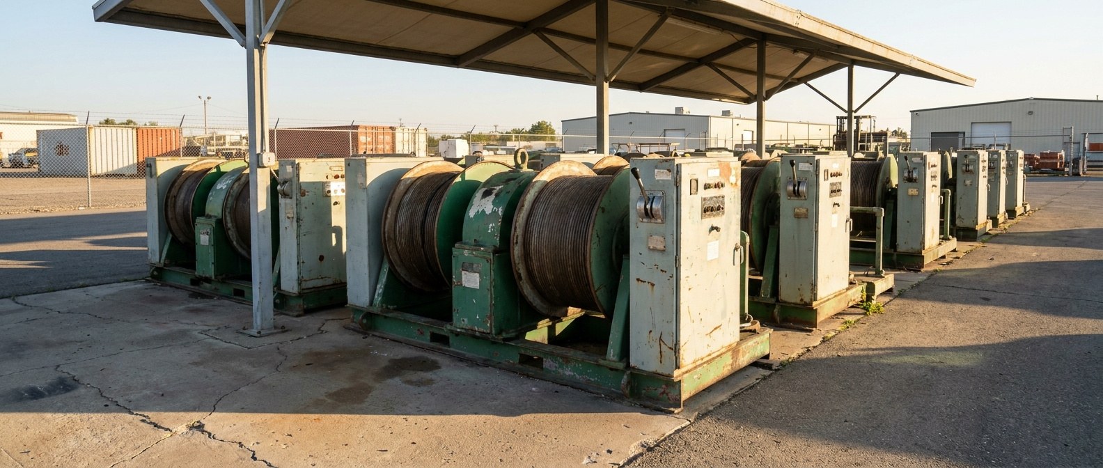 electric pulling machine with a control cabinet в ряду на площадке